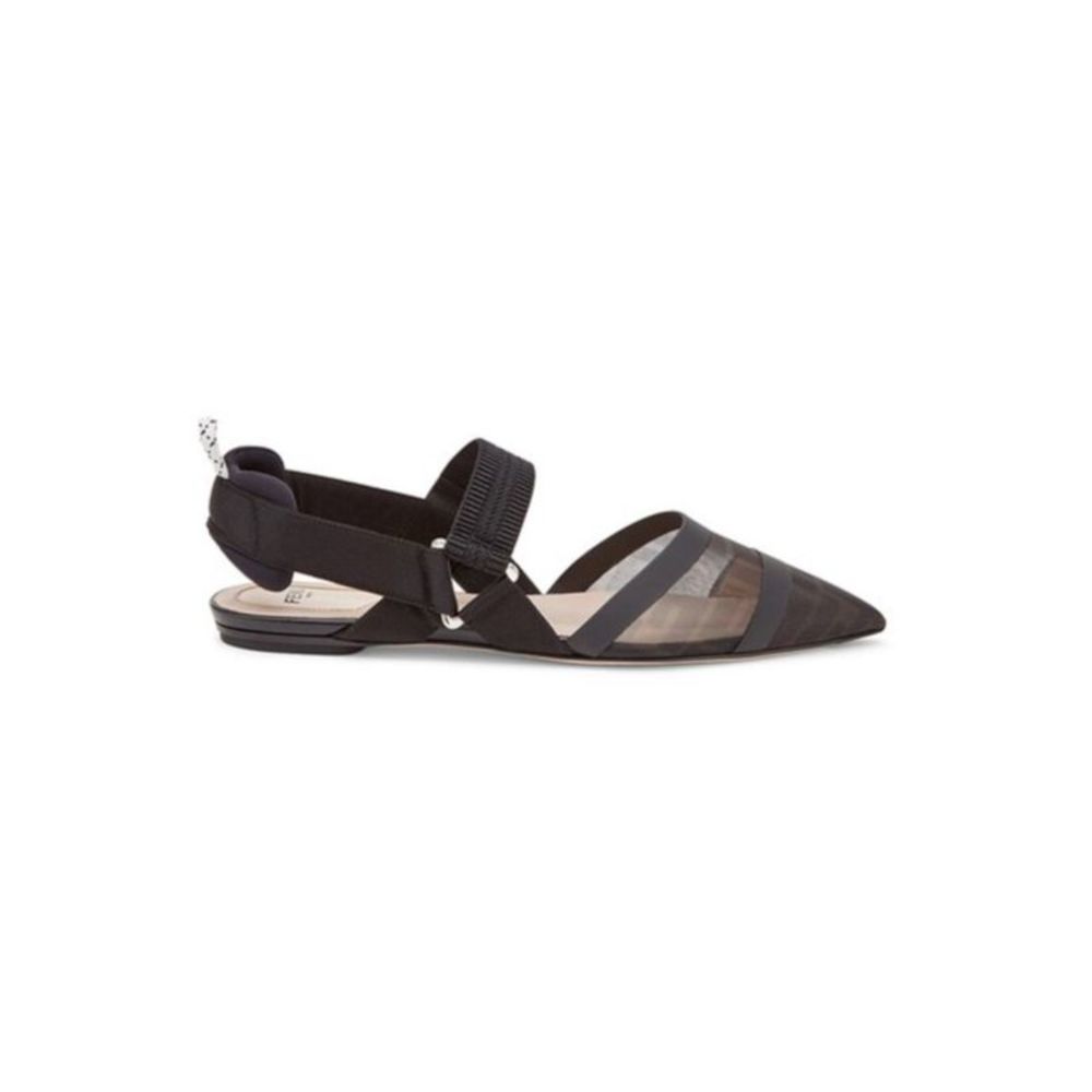 FENDI ROMA Womens Nero Black Elasticized Slingback Strap Back Colibri Flats 37
